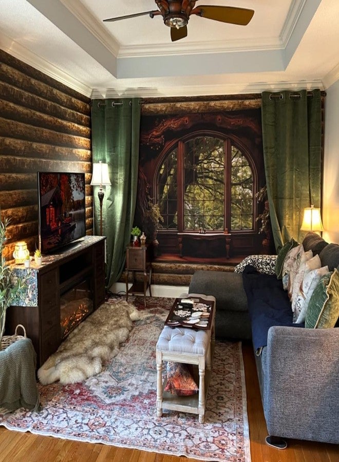 QGHOT Forest Window Tapestry, Nature Outdoor Tapestry Wall Hanging Woodland Scene Large Wall Mural for Bedroom Living Room Office Decor 90x70in - Image 5